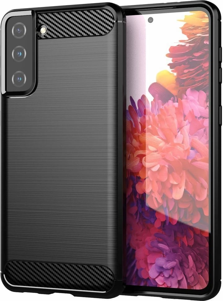 Mbështjellës Hurtel Carbon Case për Samsung Galaxy S21+ 5G, i zi
