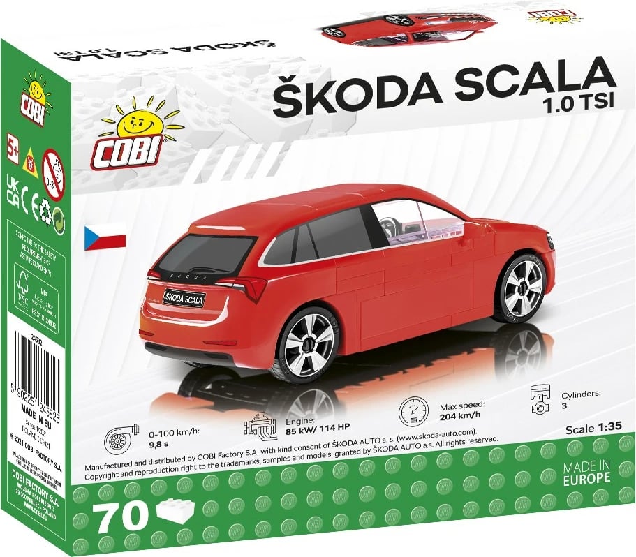 Set blloqe ndërtimi Cobi Skoda Scala 1.0 TSI, 70 pjesë, e kuqe
