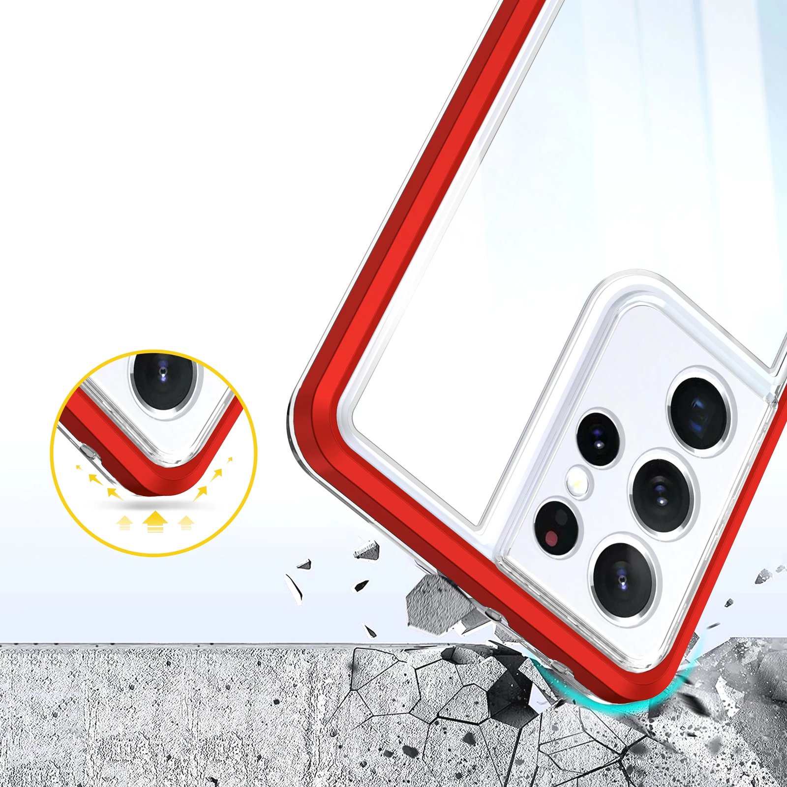 Mbështjellës Hurtel Hybrid Armor Clear 3in1 për Samsung Galaxy S21 Ultra, Transparent/Kuqe