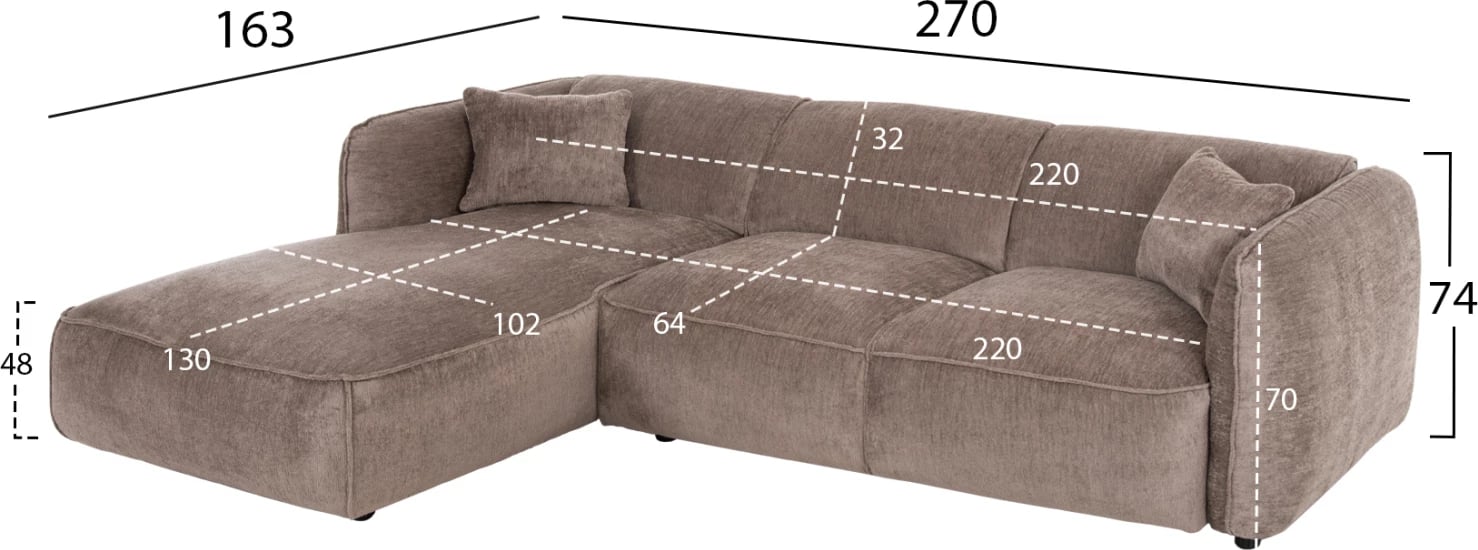 Divan qoshe majtas TREAT FH3277.02L ngjyrë bezhë e errët 270x163x74 cm