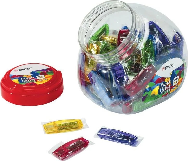 USB memorje EMTEC C410 8GB, USB 2.0, kavanoz 80 copë, shumëngjyrëshe