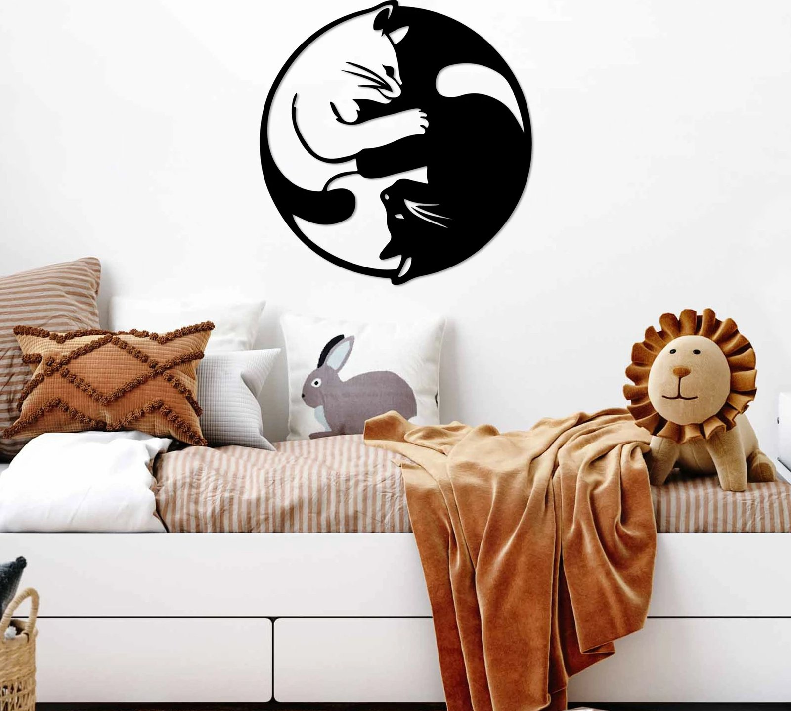 Aksesor dekorativ metalik për mur, dizajn mace, Wallity, Cat 1, ngjyrë e zezë, 54x56cm