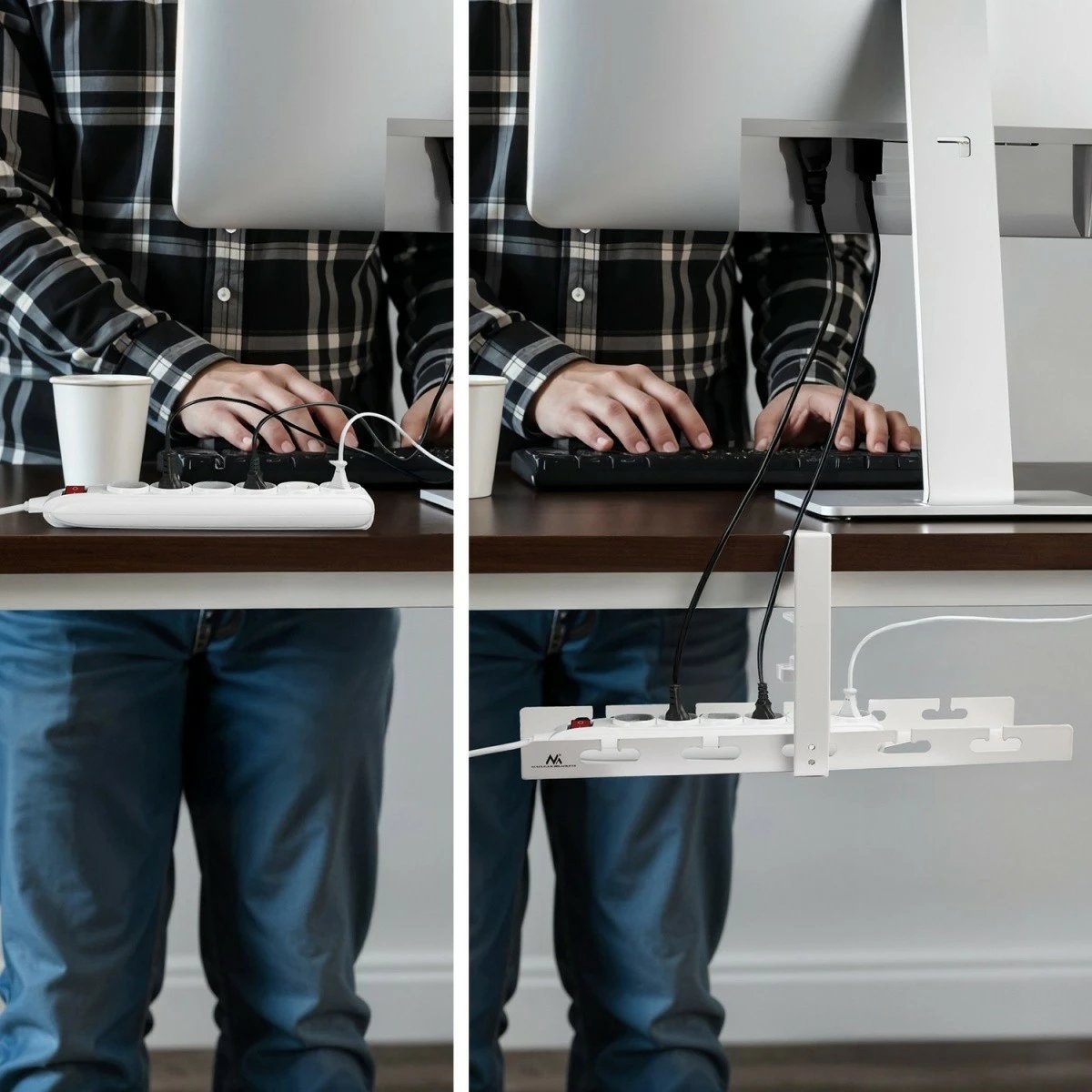 Organizues kabllosh nën tavolinë, Maclean MC-105W, 40 cm, ngarkesë 5 kg, montim me kapëse, i bardhë Organizues kabllosh nën tavolinë, Maclean MC-105W, 40 cm, ngarkesë 5 kg, montim me kapëse, i bardhë