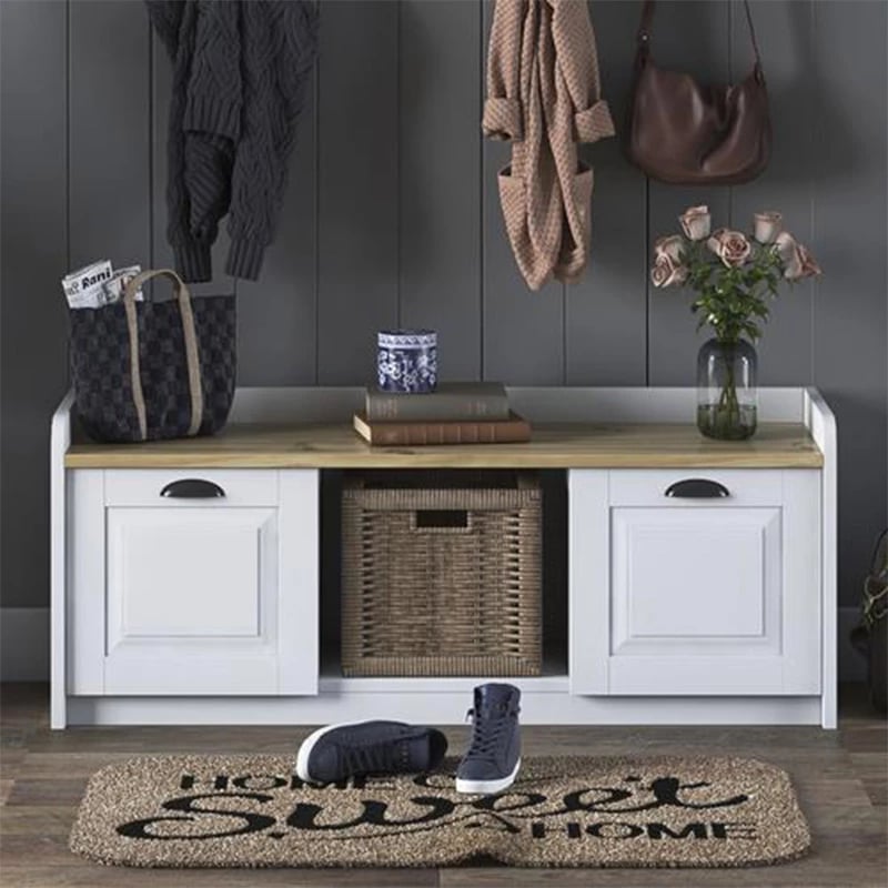 Stol për këpucë Arthur I 8 palë, bardhë-arrë, 120x40x45cm