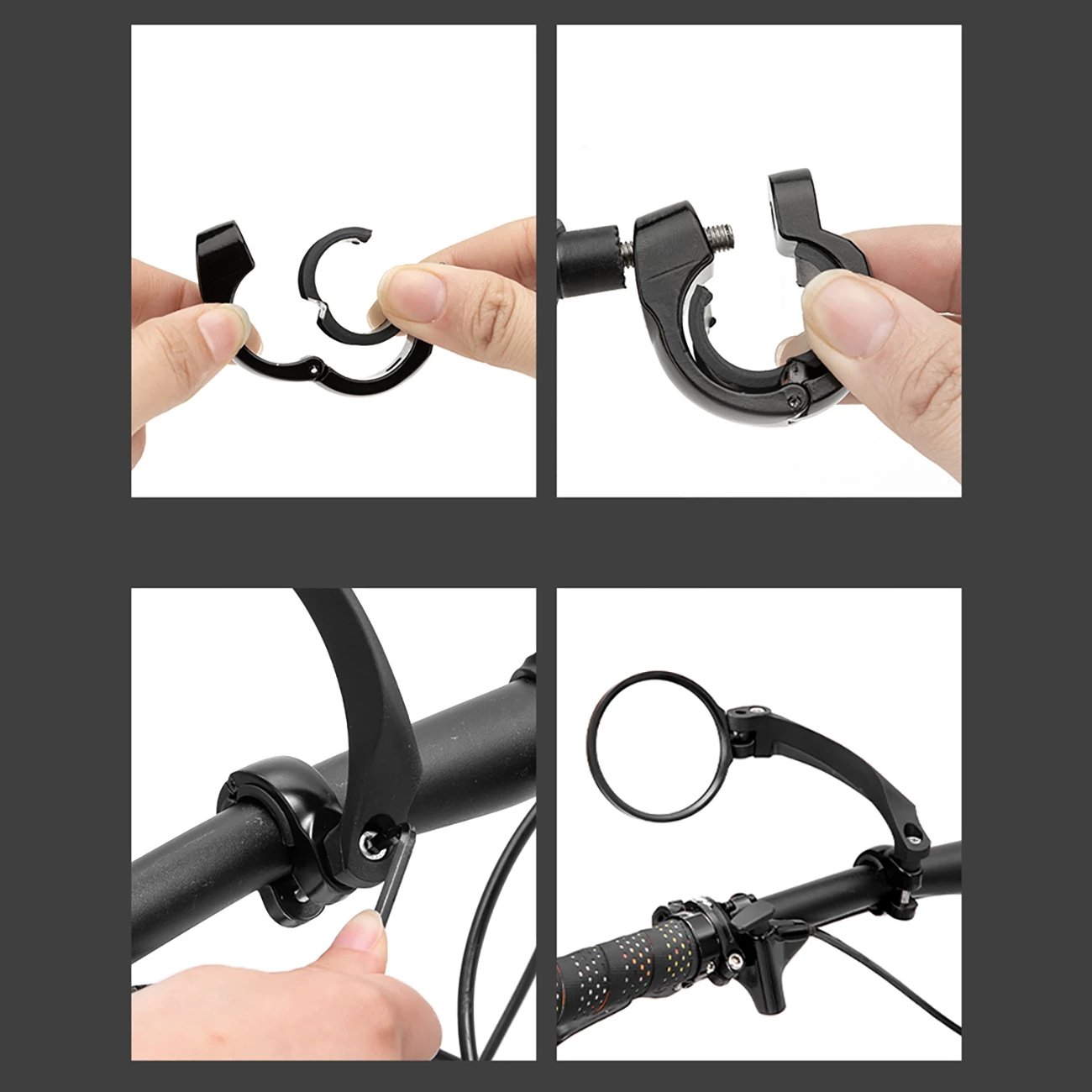 Pasqyrë retrovizore biçiklete e majtë, Wozinsky WLR-01I, përshtatje timoni 20-24 mm, rrotullim 360°, xham 75x75 mm, e zezë