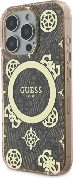 Mbështjellës Guess IML Peony On 4G Background MagSafe për iPhone 16 Pro Max, Kafe