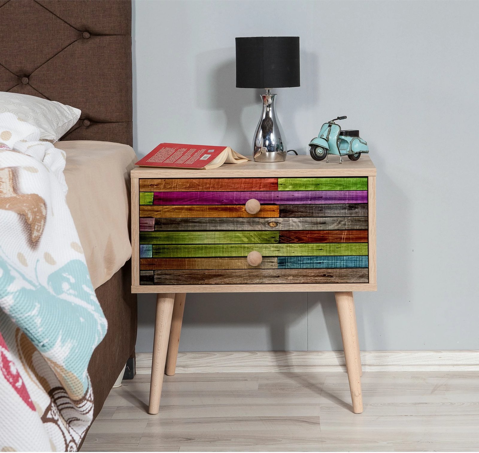 Komodinë natës Hanah Home, dy sirtarë, 726, ngjyrë lisi Sonoma