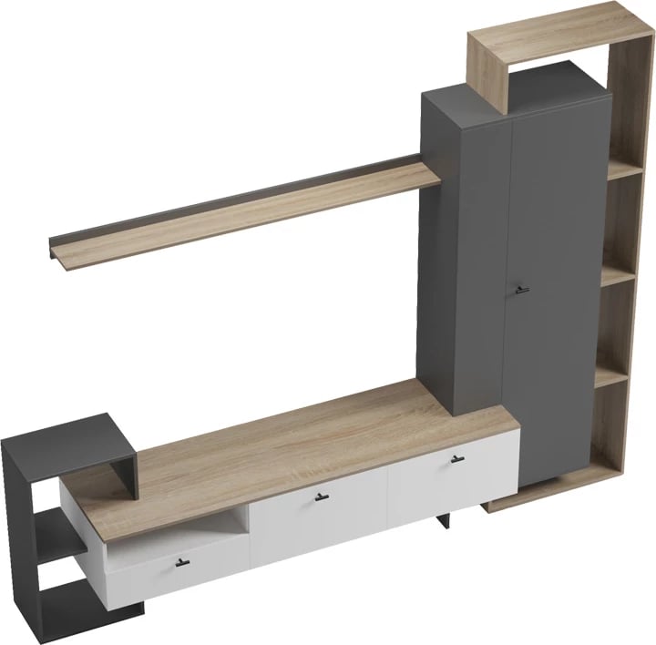 Set për dhomë dite Ferefia, ngjyrë sonoma, e bardhë dhe gri e errët, 240x45.5x189.5cm