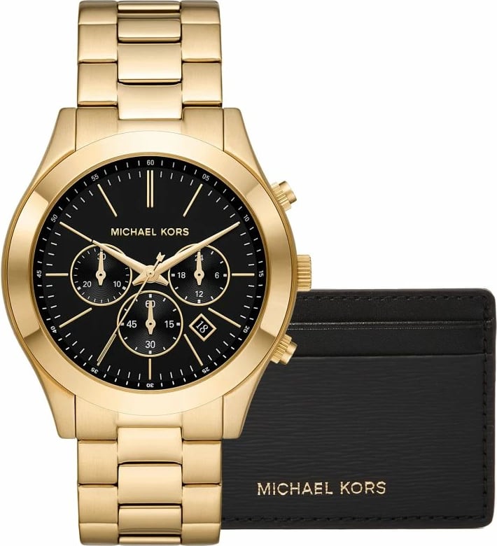 Orë dore me portofol Michael Kors për meshkuj, e artë