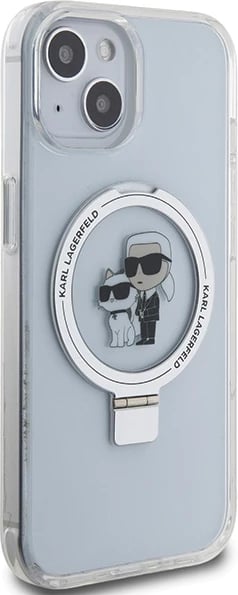 Mbështjellës Karl Lagerfeld KLHMP15SHMRSKCH për iPhone 15/14/13 6.1", me Ring Stand, MagSafe, Bardhë