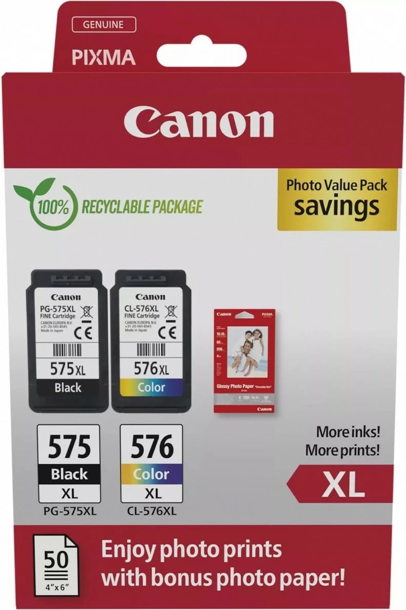 Toner Canon PG-575XL/CL-576XL Photo Value Pack me letër foto, për PIXMA, Set Toner Canon PG-575XL/CL-576XL Photo Value Pack me letër foto, për PIXMA, Set