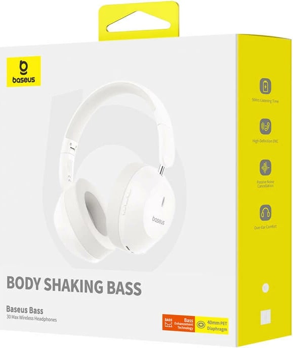 Kufje wireless Baseus Bass 30 Max, over-ear, Bluetooth 5.3, ANC, të bardha Kufje wireless Baseus Bass 30 Max, over-ear, Bluetooth 5.3, ANC, të bardha