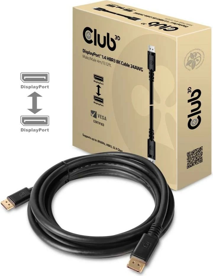 Kabllo DisplayPort Club3D 1.4, 4m, 32.4Gb/s, e zezë