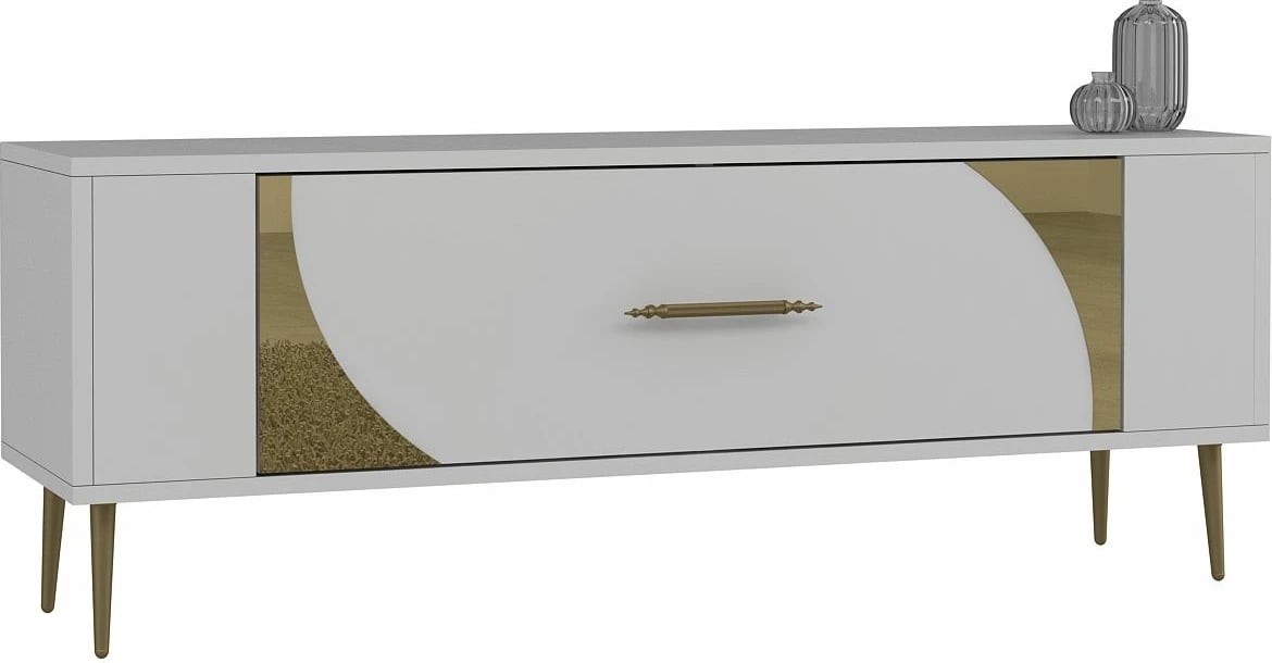 Komodë për TV, ngjyrë e bardhë dhe ari, Skye Decor Retrop2