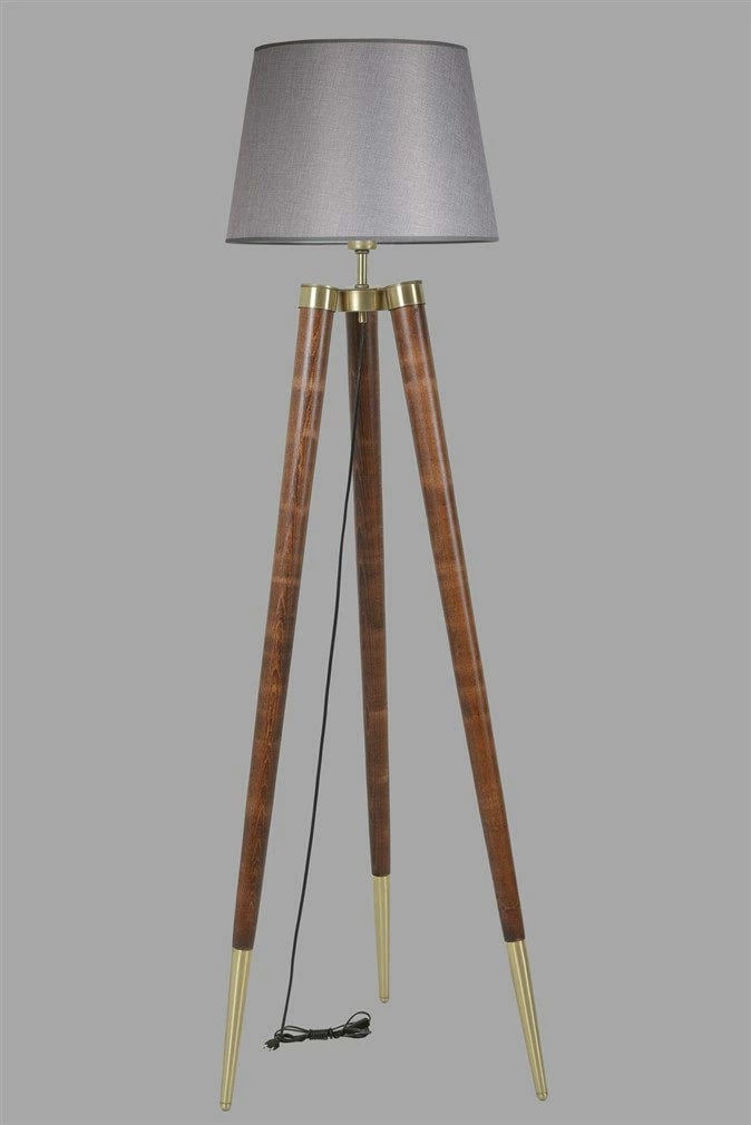 Llambë dyshemeje Opviq, 8578-7, trup druri hornbeam, kapak stof, ngjyrë gri dhe arre, 165cm