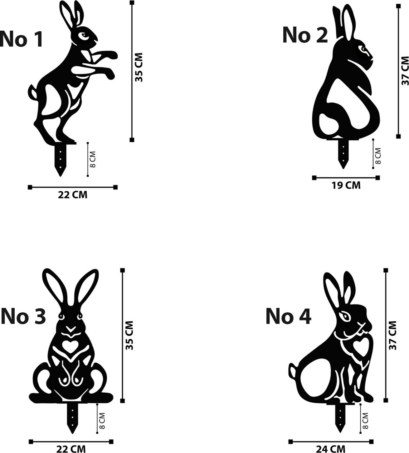 Set dekorativ për kopsht, lepuj metalik, Aberto Design, ngjyrë e zezë