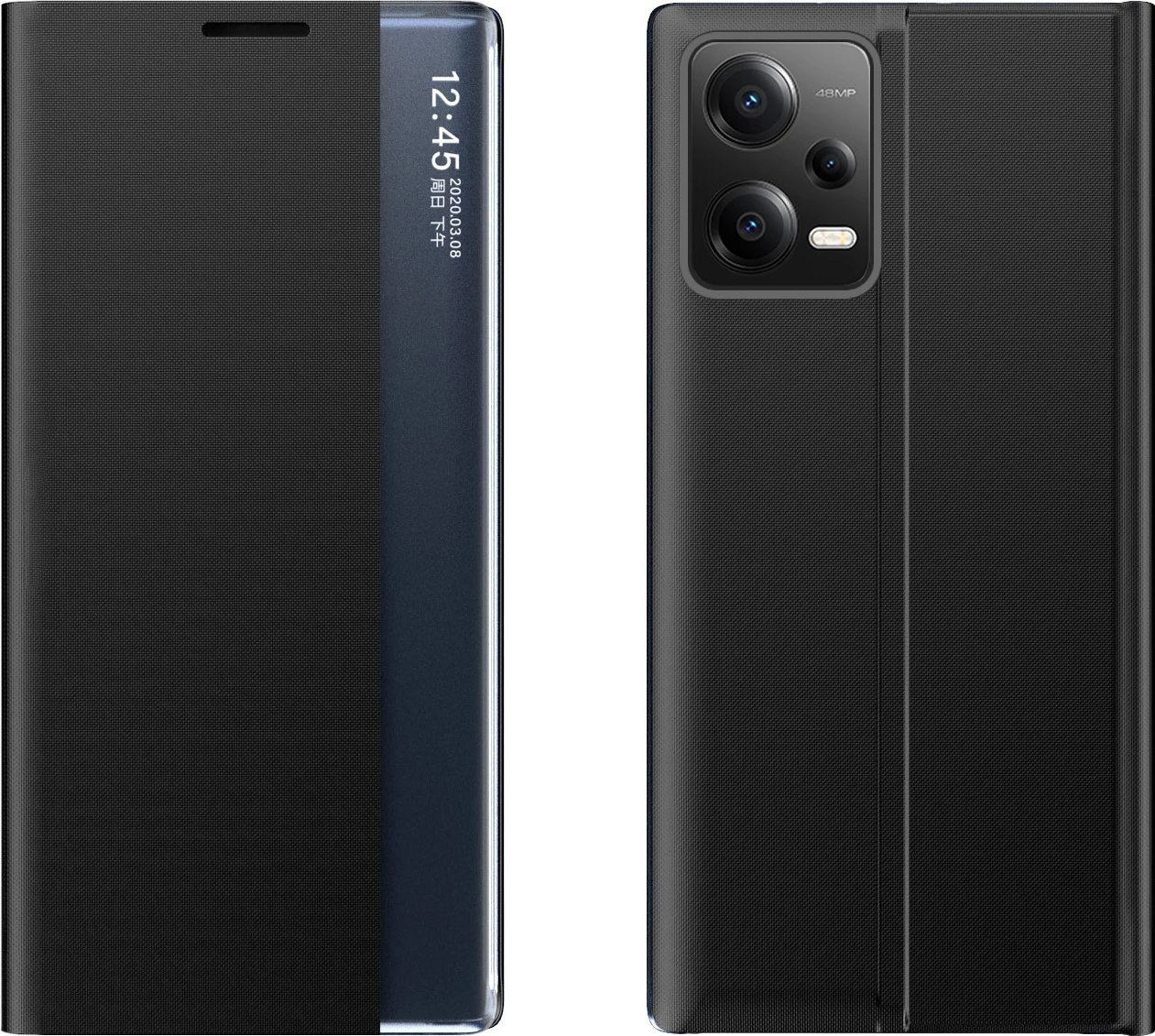 Mbështjellës Hurtel New Sleep Case për Xiaomi Redmi Note 12 Pro+, me kapak dhe qëndrim, e zezë