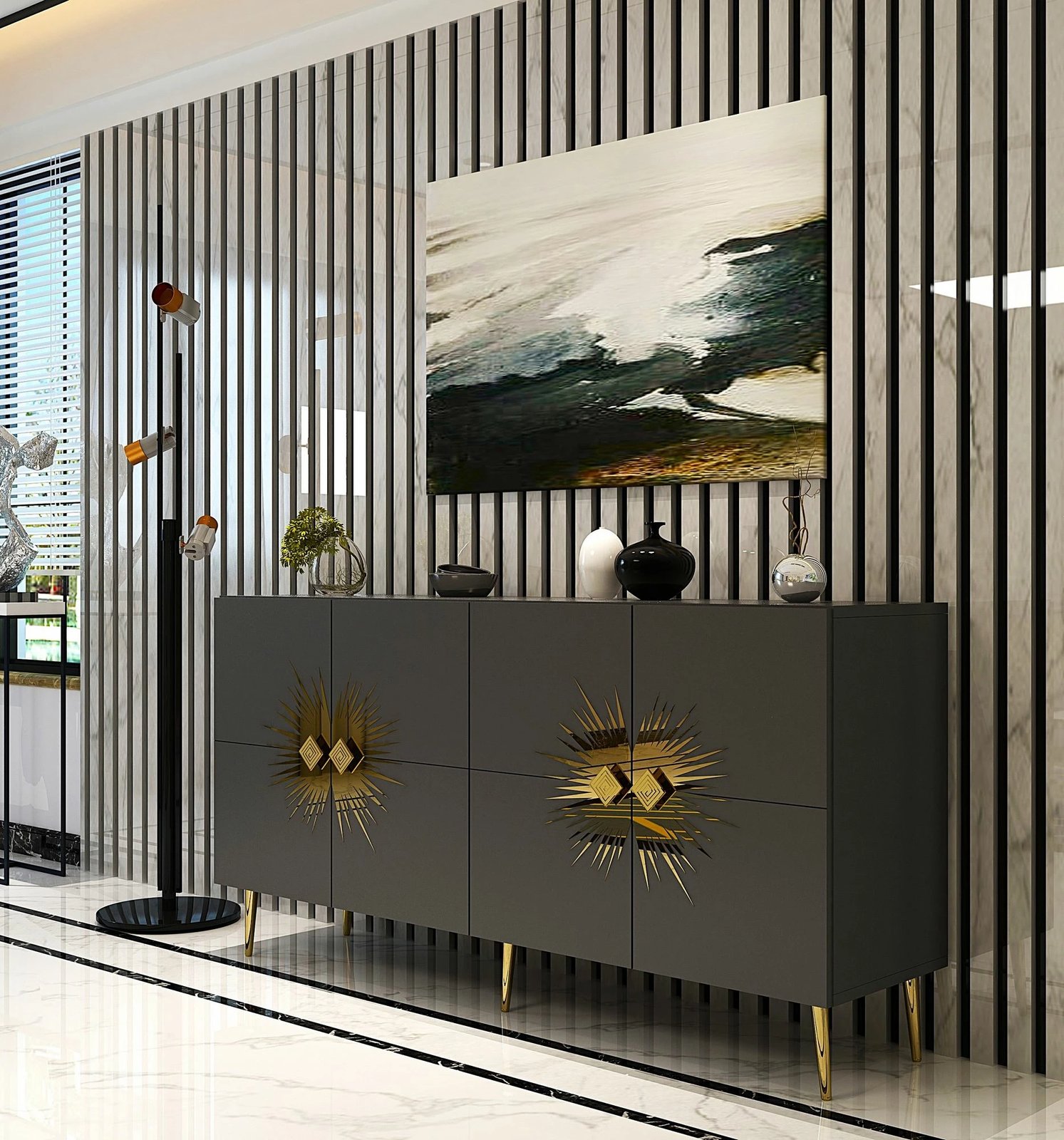 Konsol Skye Decor, ngjyrë antracit dhe ari, Nida KB150