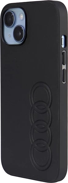 Mbështjellës Audi për iPhone 14, 6.1", lëkurë sintetike, i zi