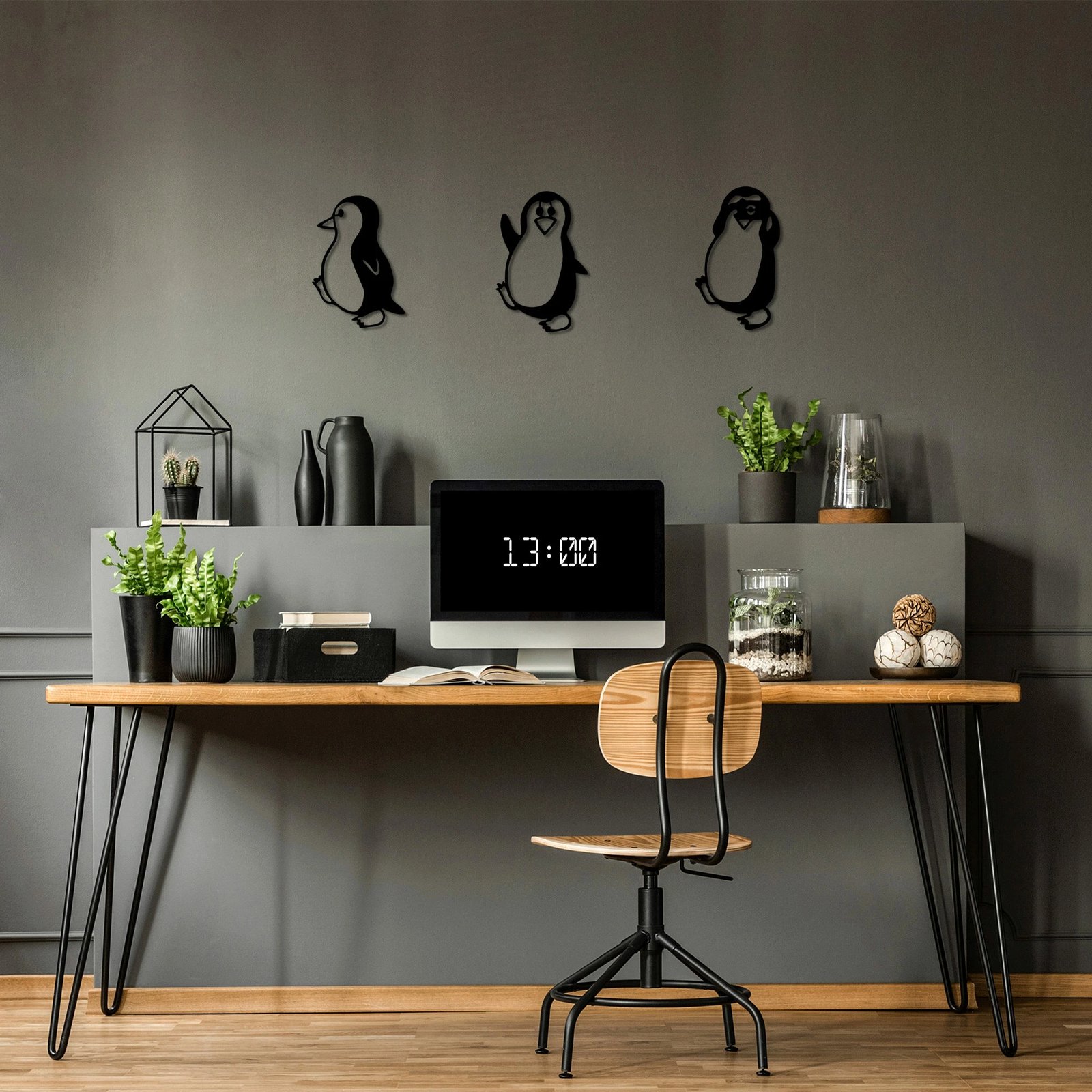 Aksesor dekorativ metalik për mur, pinguj, Wallity, 3 copë, ngjyrë e zezë