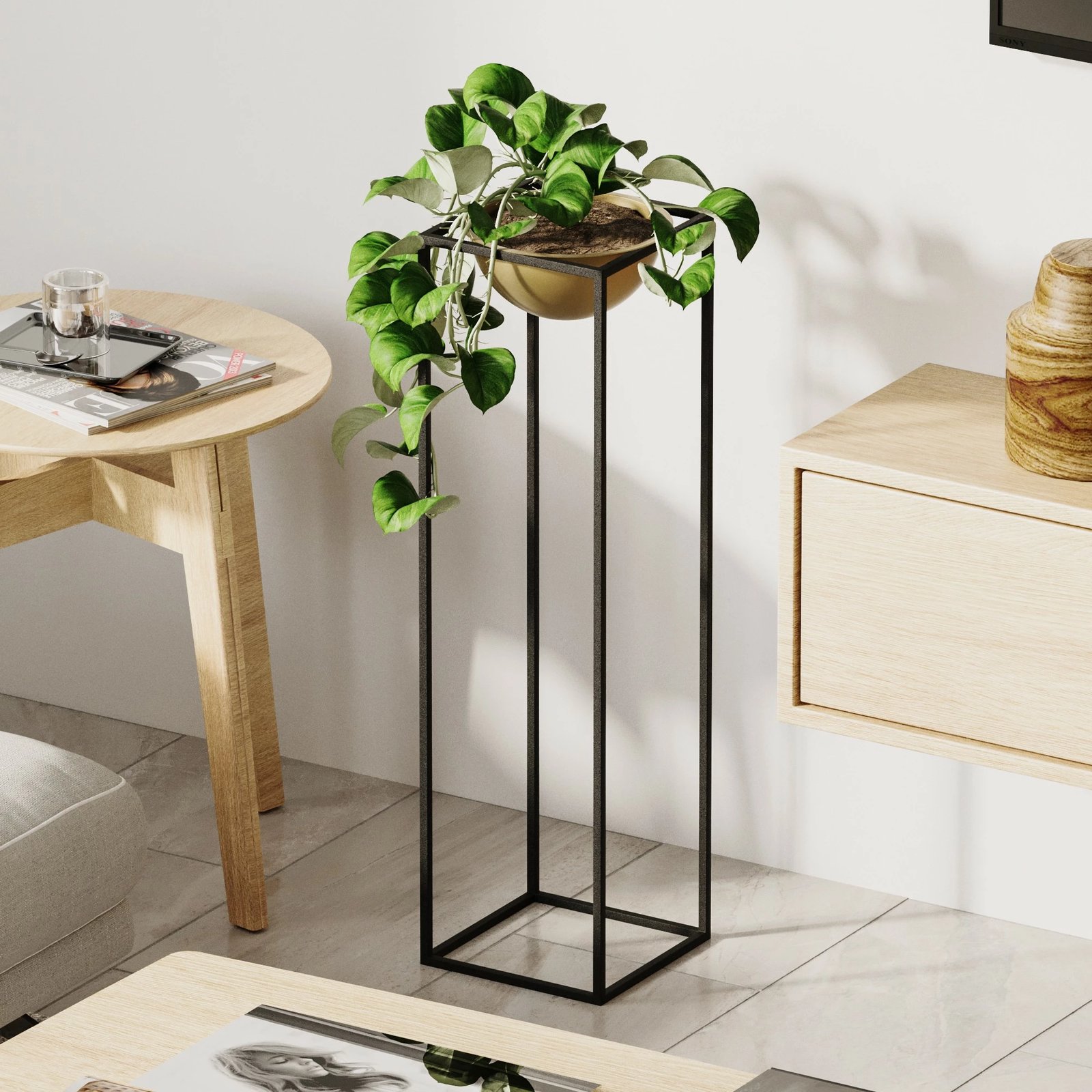 Vazo dekorative, Evila Originals, GED-020-A, e zezë dhe e artë, 28x80x28cm