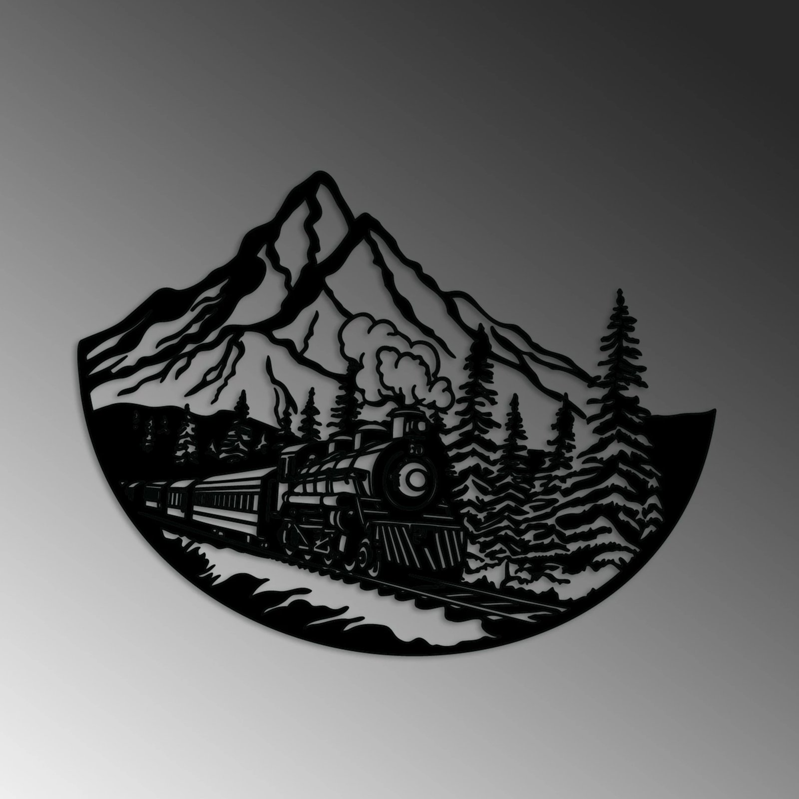 Aksesor dekorativ metalik për mur, tren, Wallity, ngjyrë e zezë, 55x73cm