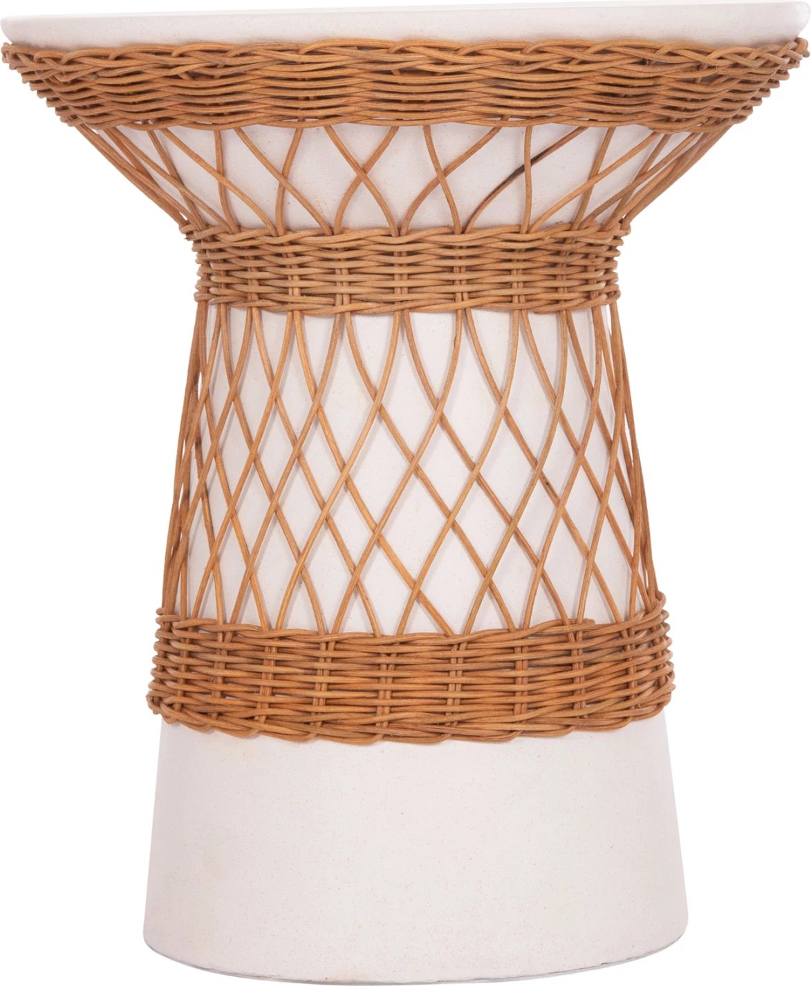 Tavolinë anësore e rrumbullakët Delia, çimento fiber e bardhë & ratan, FH18167.02, 40x45cm