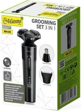 Makinë rroje Maestro MR-678 3-në-1, 800 mAh, USB Type-C, E zezë