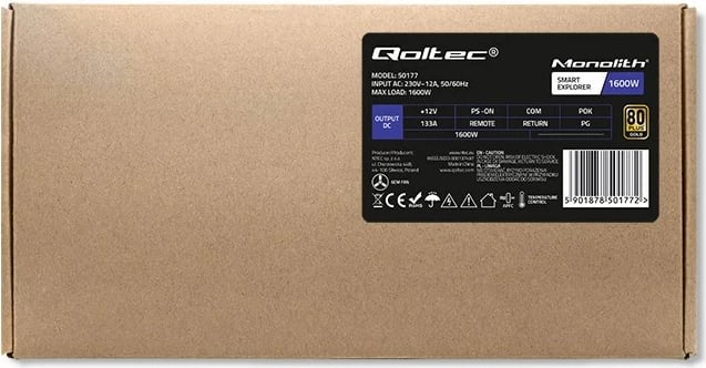 Kasë furnizues energjie Qoltec 50177, 1600W, 80 PLUS Gold, Silver
