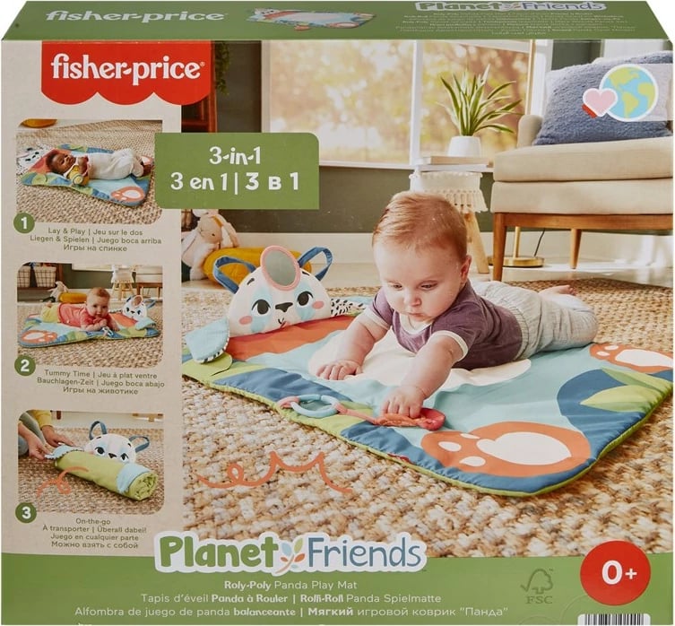 Tapet aktiviteti për foshnje Fisher-Price Planet Friends Roly-Poly Panda me 2 lodra, shumëngjyrësh