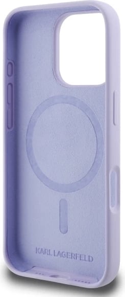 Mbështjellës Karl Lagerfeld Silicone Karl&Choupette Heads Ring MagSafe për iPhone 16 Pro, Violet