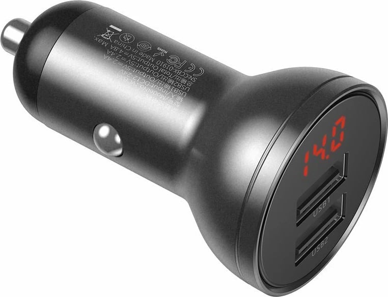 Karikues veture Baseus TZCCBX-0G, 2x USB, 24W, me ekran LCD + kabllo 3-në-1 USB-C/micro USB/Lightning, 1.2m, zi Karikues veture Baseus TZCCBX-0G, 2x USB, 24W, me ekran LCD + kabllo 3-në-1 USB-C/micro USB/Lightning, 1.2m, zi
