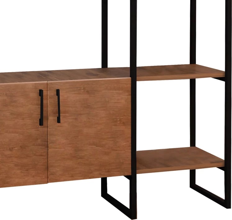 Mobilje hyrëse Thoj, melaminë ngjyrë lisi, metal i zi, 120x34x180cm