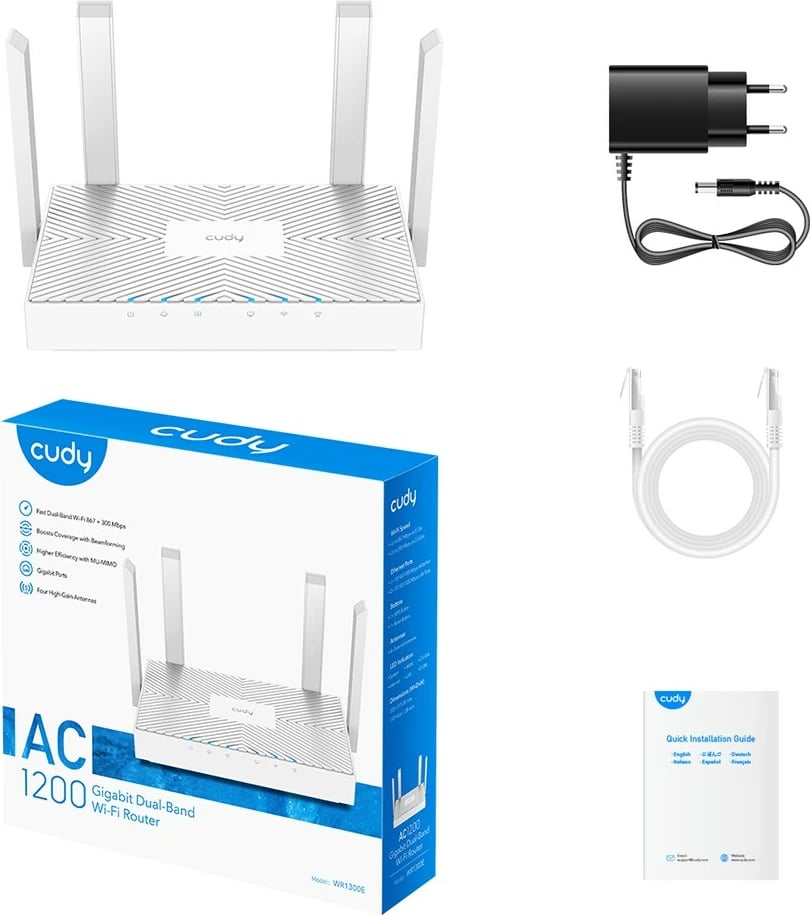 Router Cudy WR1300E, Gigabit Ethernet, Dual-band, Bardhë