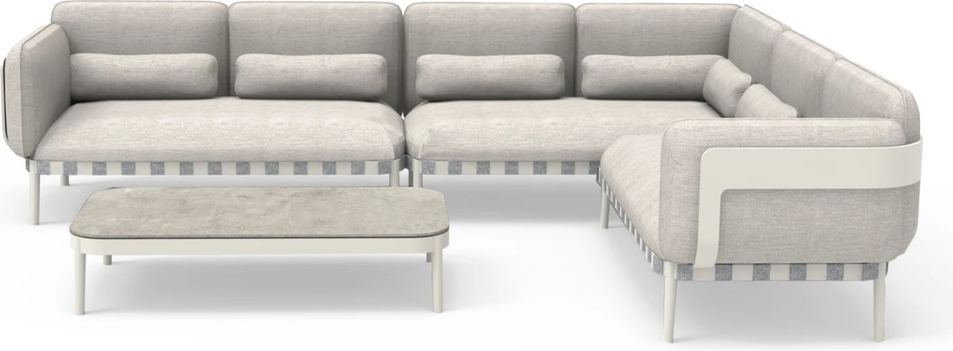 Set lounge për jashtë, 4 pjesë, PEGASUS CD6199.02, alumin i bardhë krem, litar P.E. bezhë & material OLEFIN