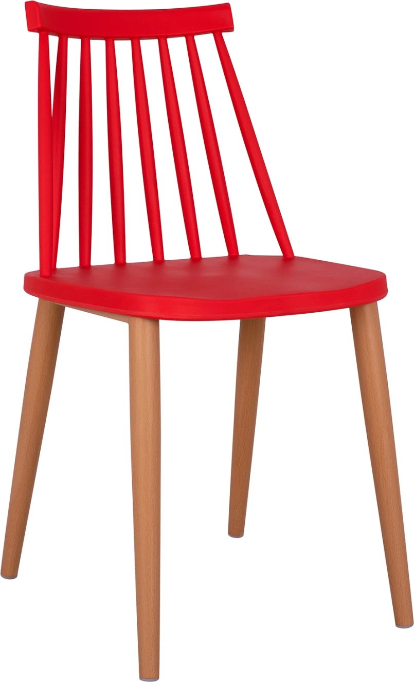 Karrige ngrënieje Vanessa e kuqe me këmbë metalike 42,5x47x81,5cm, set prej 4 copë