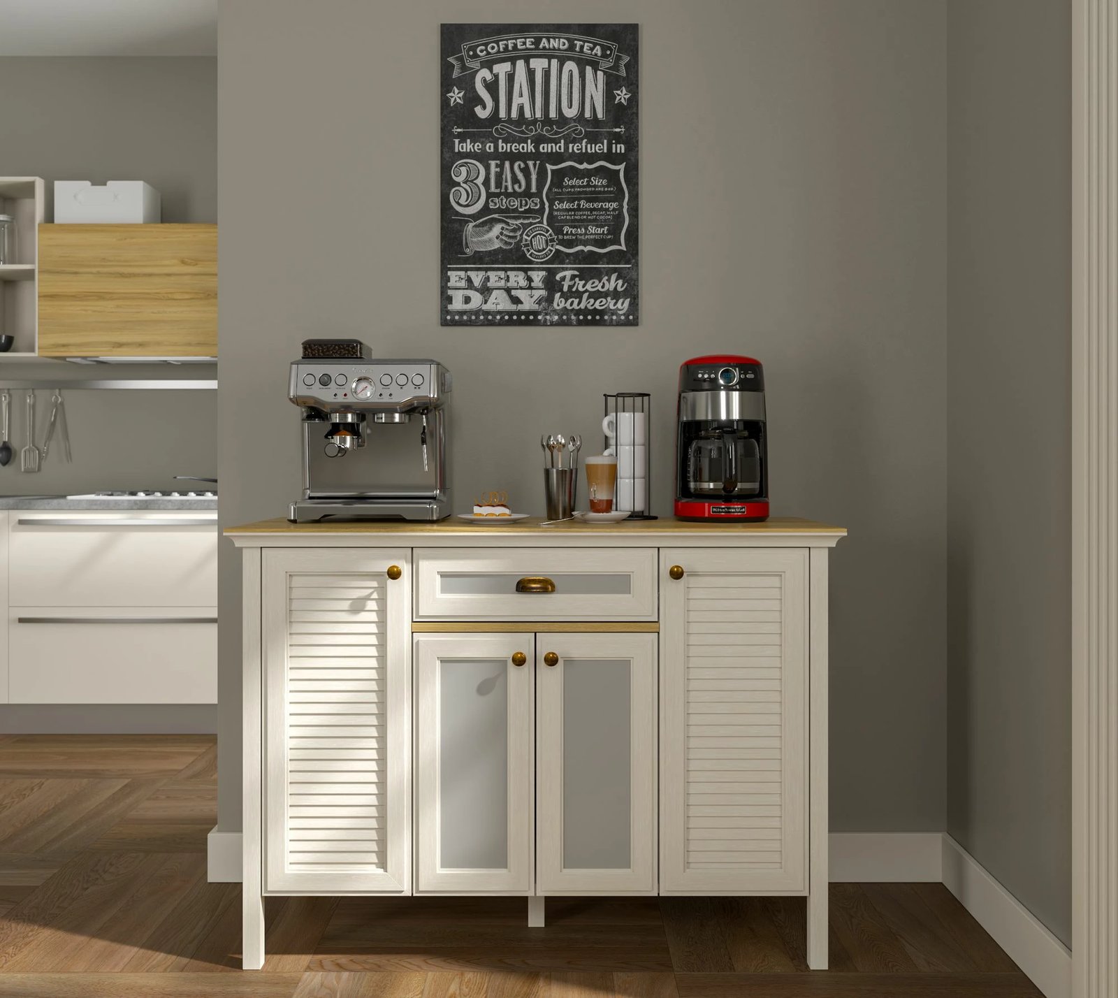 Kabinë për kafe, ngjyrë krem, lis, gri, Skye Decor, FRN-21034