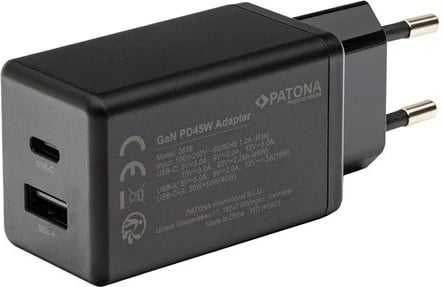Karikues PATONA Premium GaN PD45W, 1xUSB-C 1xUSB-A, i zi