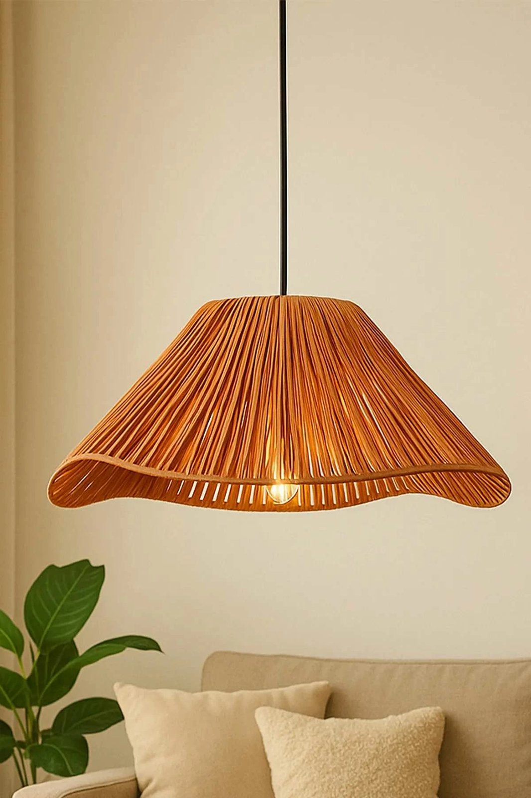 Llambë tavani Opviq, Rayen, ngjyrë amber, kapak makrame, lartësi e rregullueshme Llambë tavani Opviq, Rayen, ngjyrë amber, kapak makrame, lartësi e rregullueshme