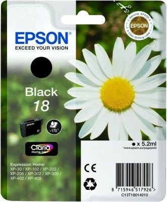Kartrixh Epson Daisy Singlepack Black 18, Ngjyrë e zezë foto, Ngjyrë bazë boje