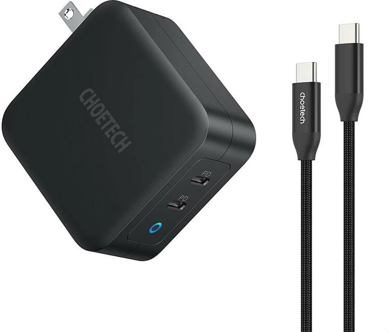 Kasë karikimi Choetech PD6008, 2x USB-C, 100W, GaN, e zezë