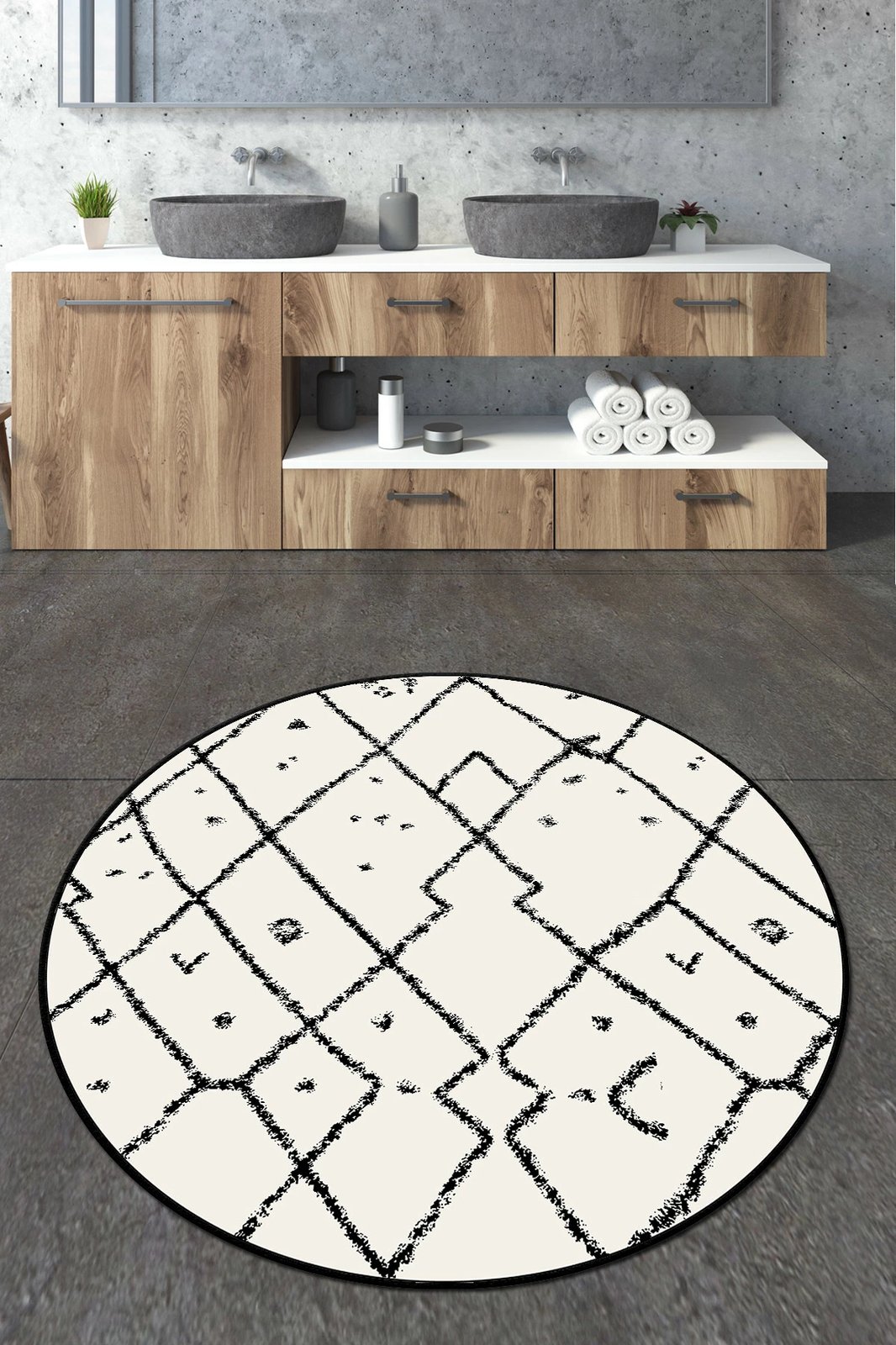 Tapet banje i rrumbullakët, model Dalmata Circle Djt 100, shumëngjyrësh