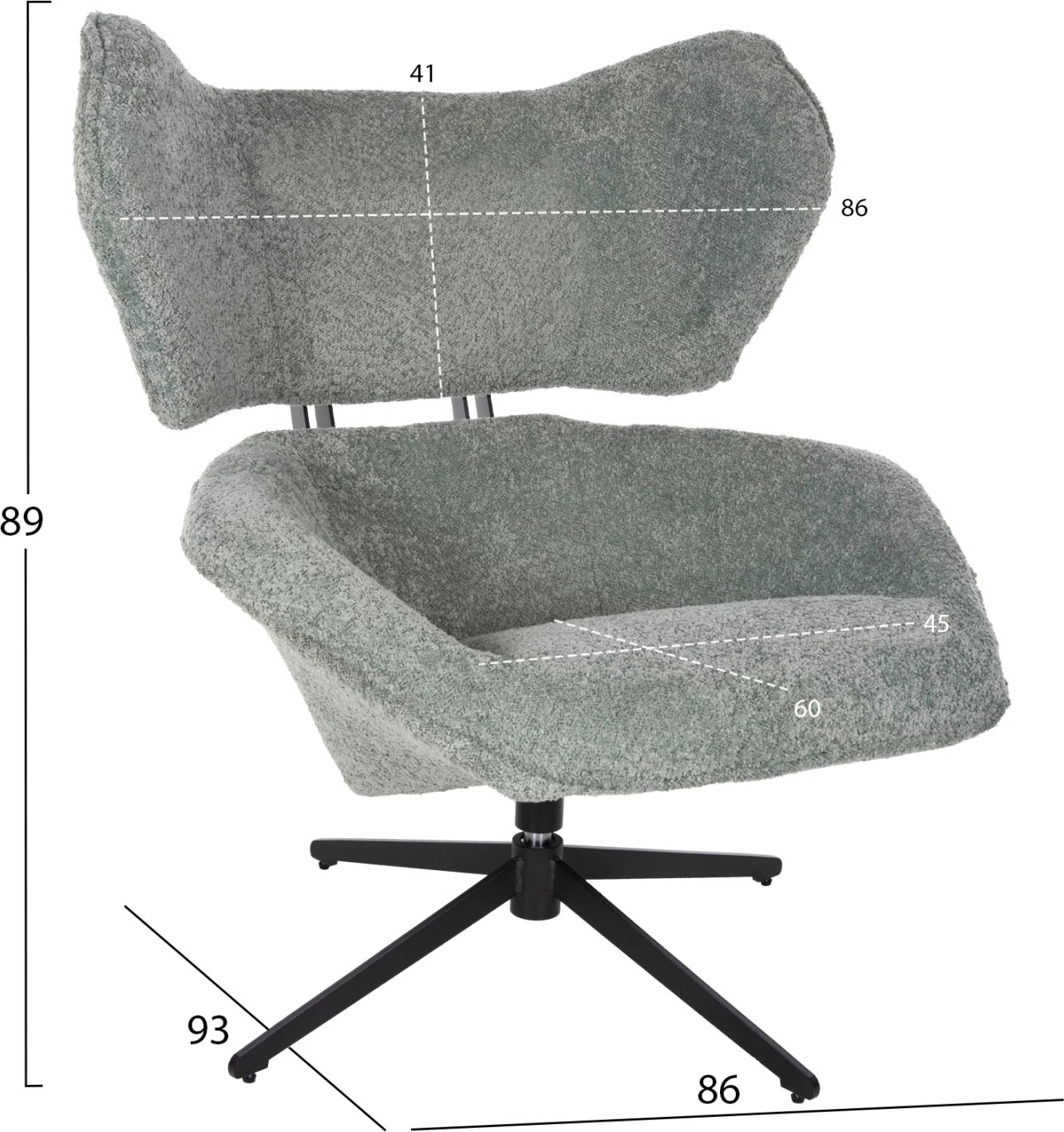 Karrige rrotulluese BRYLL, ngjyrë fistik, FH9597.05, bazë metalike e zezë, 86x90x97H cm
