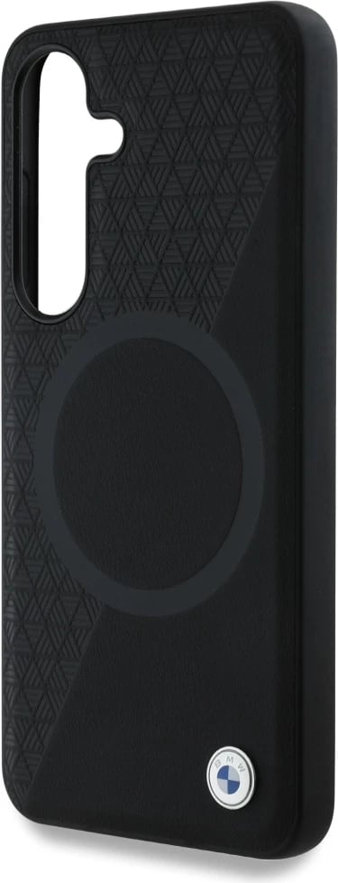 Mbështjellës BMW Leather Half Textured MagSafe për Samsung Galaxy S25, i zi
