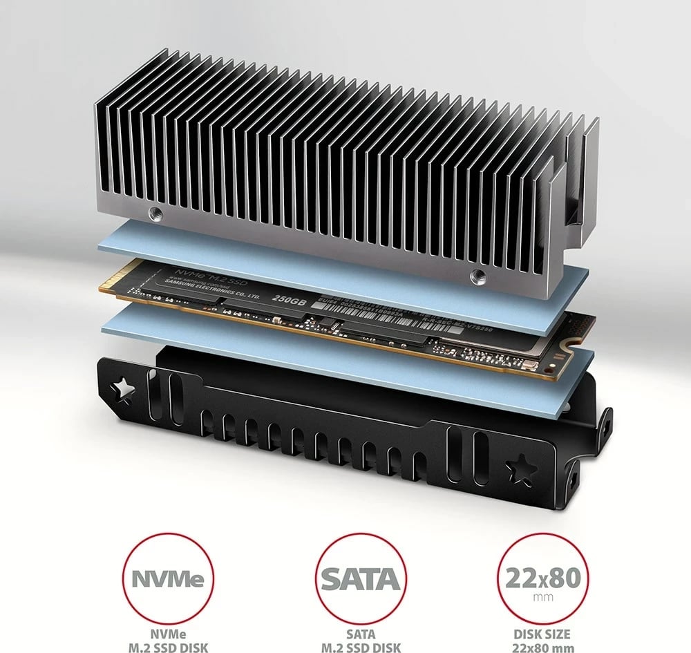Ftohës pasiv për SSD M.2 NVMe Axagon CLR-M2XT, alumini, i zi/gri