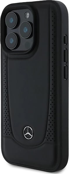 Mbështjellës Mercedes për iPhone 16 Pro Max, lëkurë, i zi