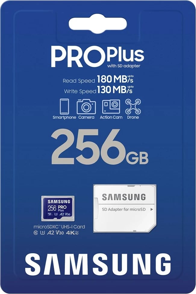 Kartelë memorie Samsung PRO Plus MB-MD256SA/EU, 256 GB, microSD, Blu