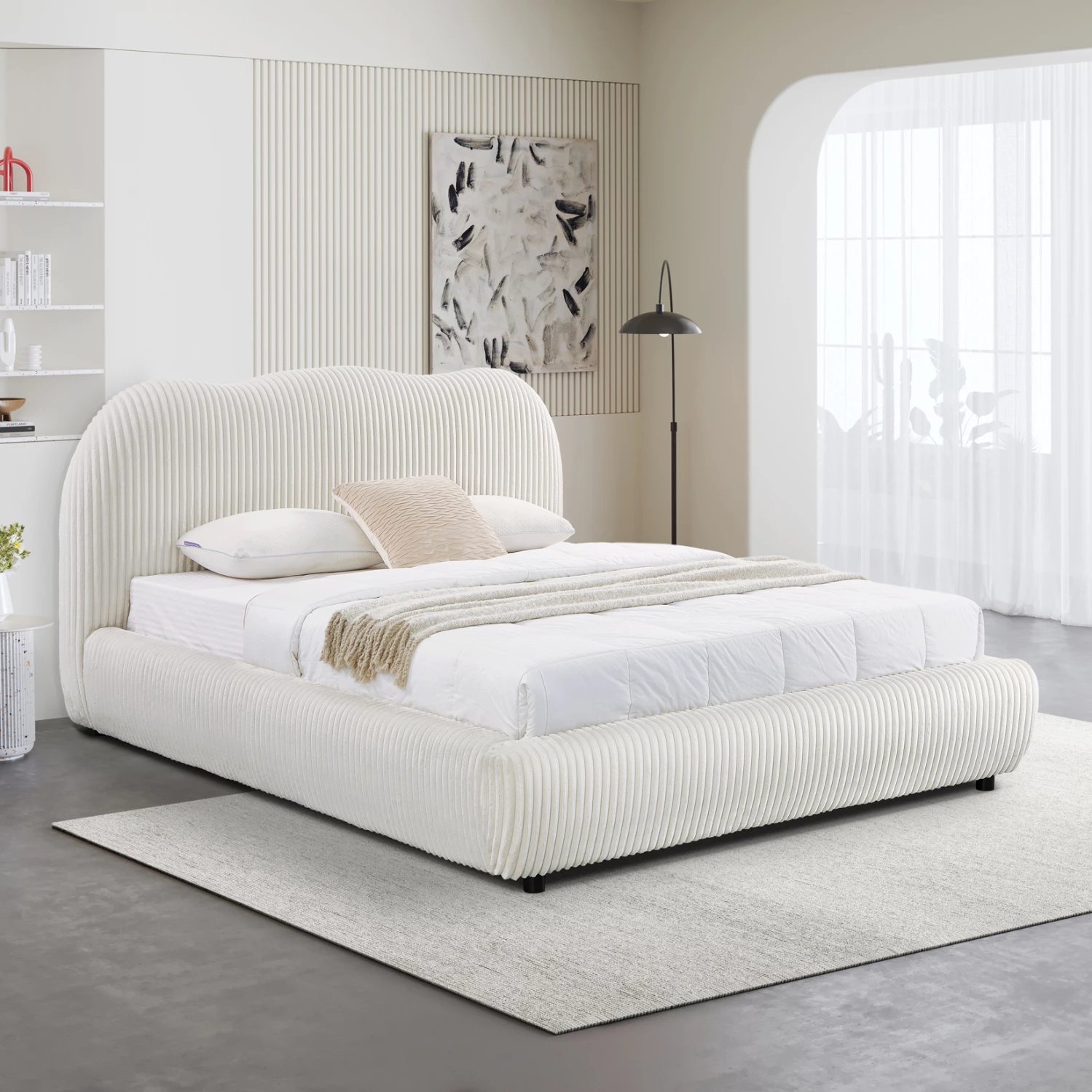 Krevat dopio me hapësirë për depo, material leshi sintetik, bezhë, KALLY FH729.03, dyshek 160x200cm