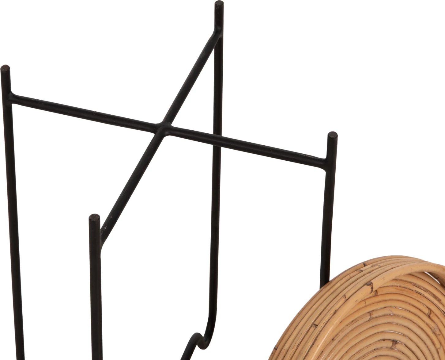 Tavolinë anësore e rrumbullakët FLY, ratan natyral, bazë metalike e zezë, FH7905, Φ32x48H cm