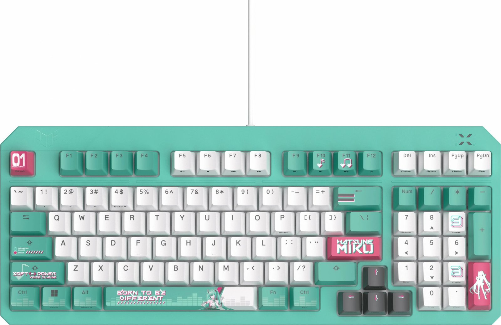 Tastierë gaming ASUS TUF Gaming K3 Gen II Hatsune Miku Edition, RGB, opto-mekanike, mint/white